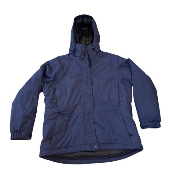 LL Bean Fleece Lined Parka Jacket Navy Blue Hooded Winter Coat - Picture 1 of 7